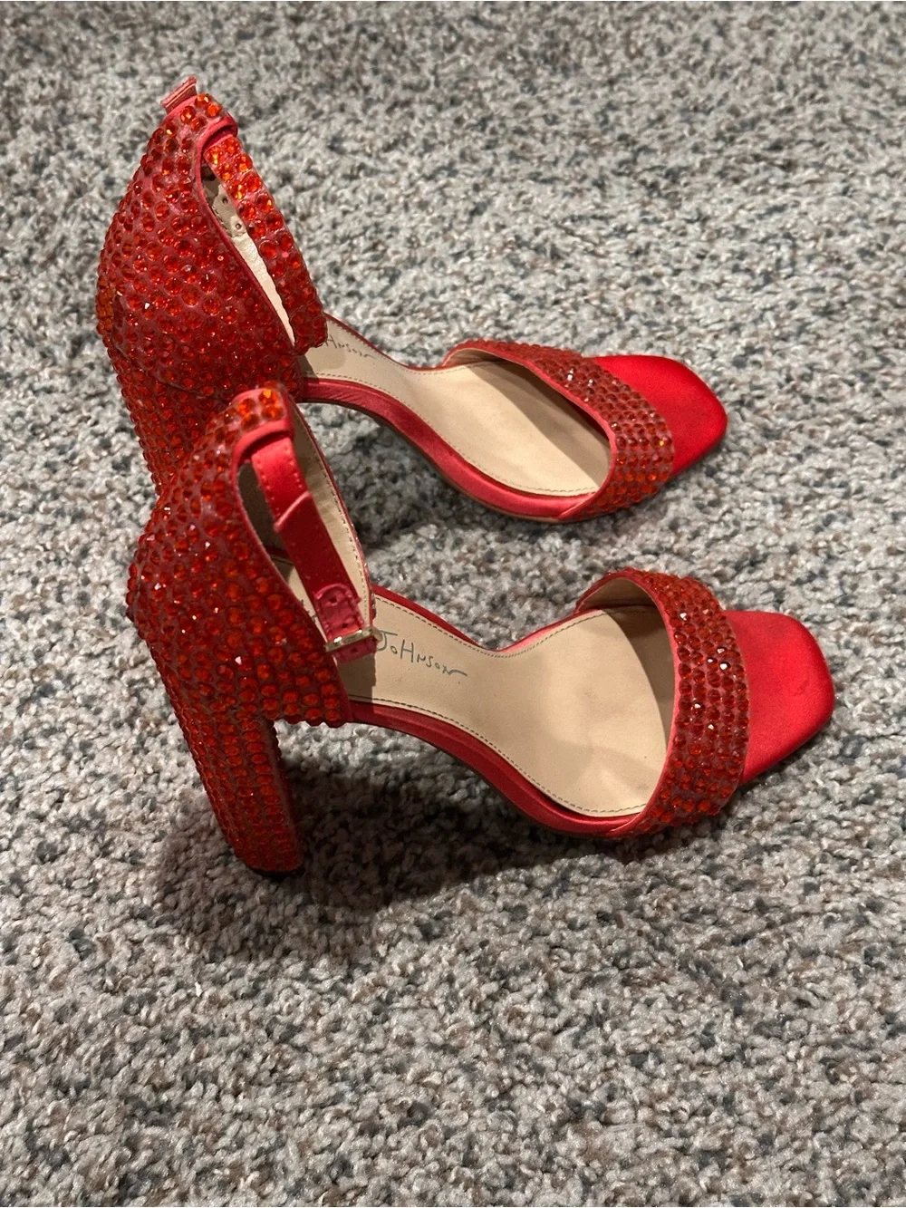 Betsey Johnson Red Crystal-Embellished Ankle-Strap Heels